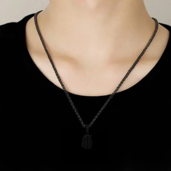 Classy Men Black Grenade Pendant Necklace