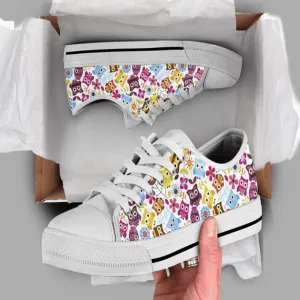 Colorful Owl Low Top Shoes, Animal Print Canvas Shoes, Print On Canvas Shoes