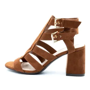 Comfort Est. 1946 Block Strap Mid-Heel Sandals Fabric Brown Colour For Women