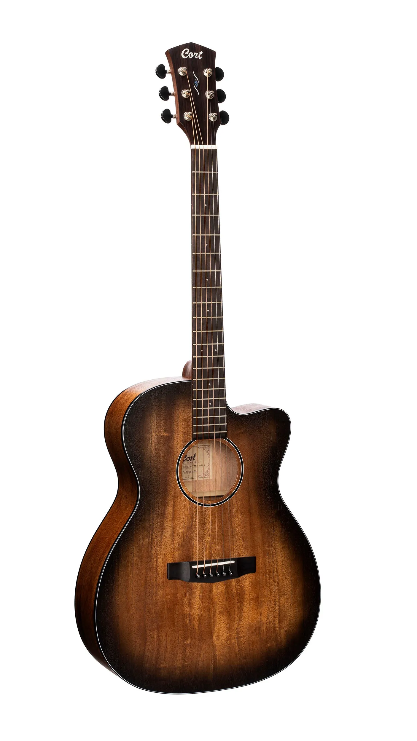 Cort COREOCOPBB Core Series Mahogany Acoustic-Electric Guitar, Open Pore Black Burst With Case