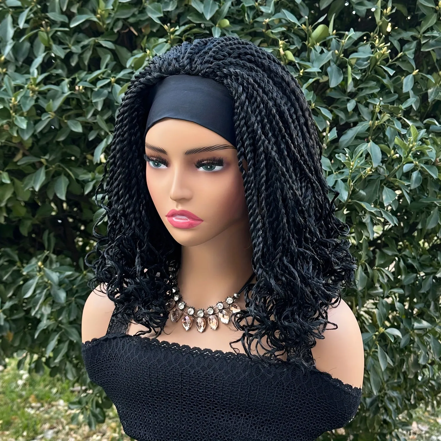 Curly Wave Short Braided Headband Wig - Heat Resistant Crochet Box Braided Hair, Rose Net Cap, Unisex Adult Basics, Machine Made, Synthetic Braiding Hair, Suitable for All People