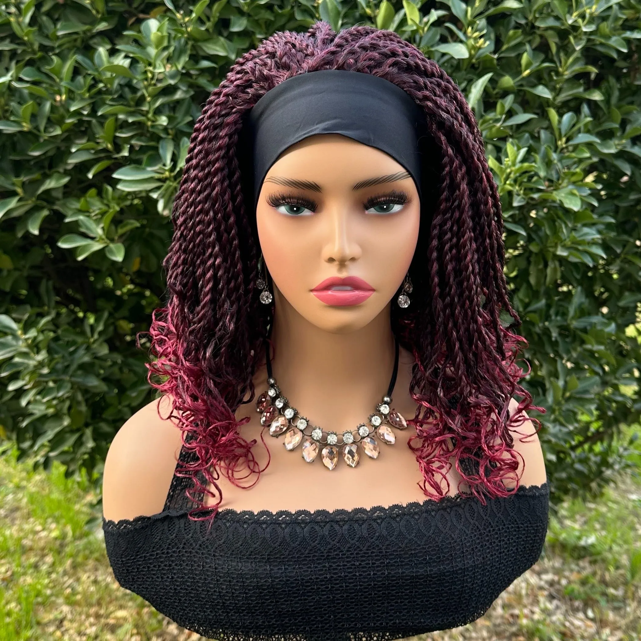 Curly Wave Short Braided Headband Wig - Heat Resistant Crochet Box Braided Hair, Rose Net Cap, Unisex Adult Basics, Machine Made, Synthetic Braiding Hair, Suitable for All People