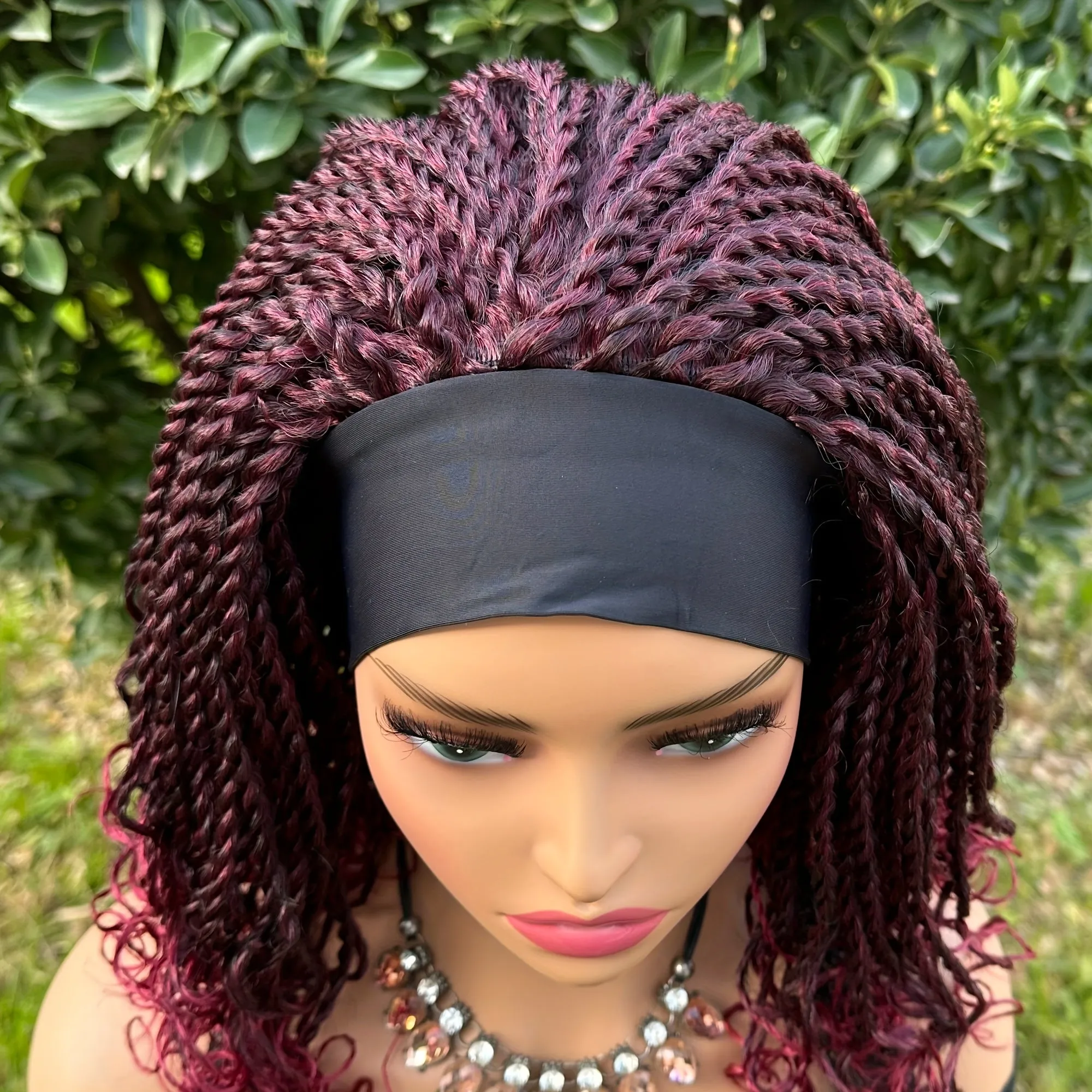 Curly Wave Short Braided Headband Wig - Heat Resistant Crochet Box Braided Hair, Rose Net Cap, Unisex Adult Basics, Machine Made, Synthetic Braiding Hair, Suitable for All People