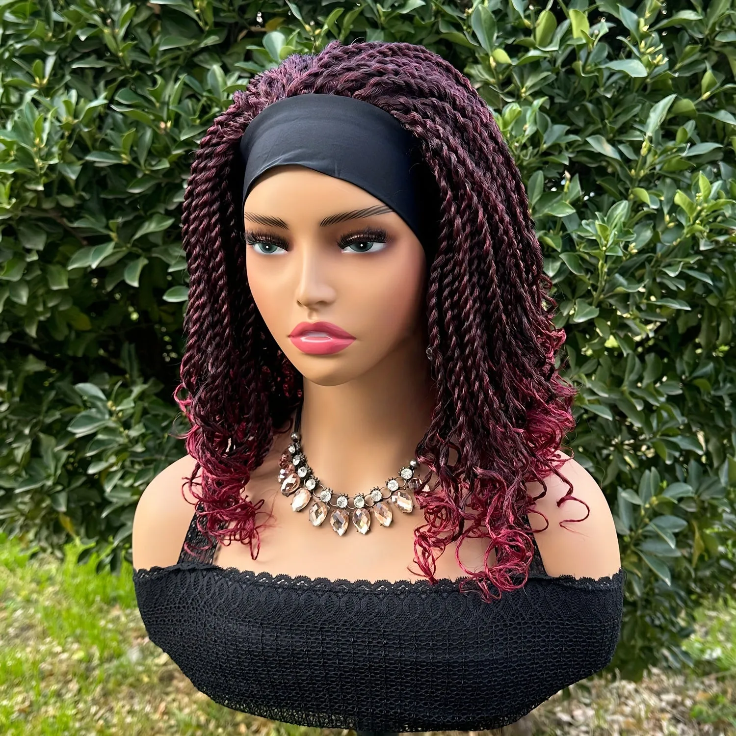 Curly Wave Short Braided Headband Wig - Heat Resistant Crochet Box Braided Hair, Rose Net Cap, Unisex Adult Basics, Machine Made, Synthetic Braiding Hair, Suitable for All People