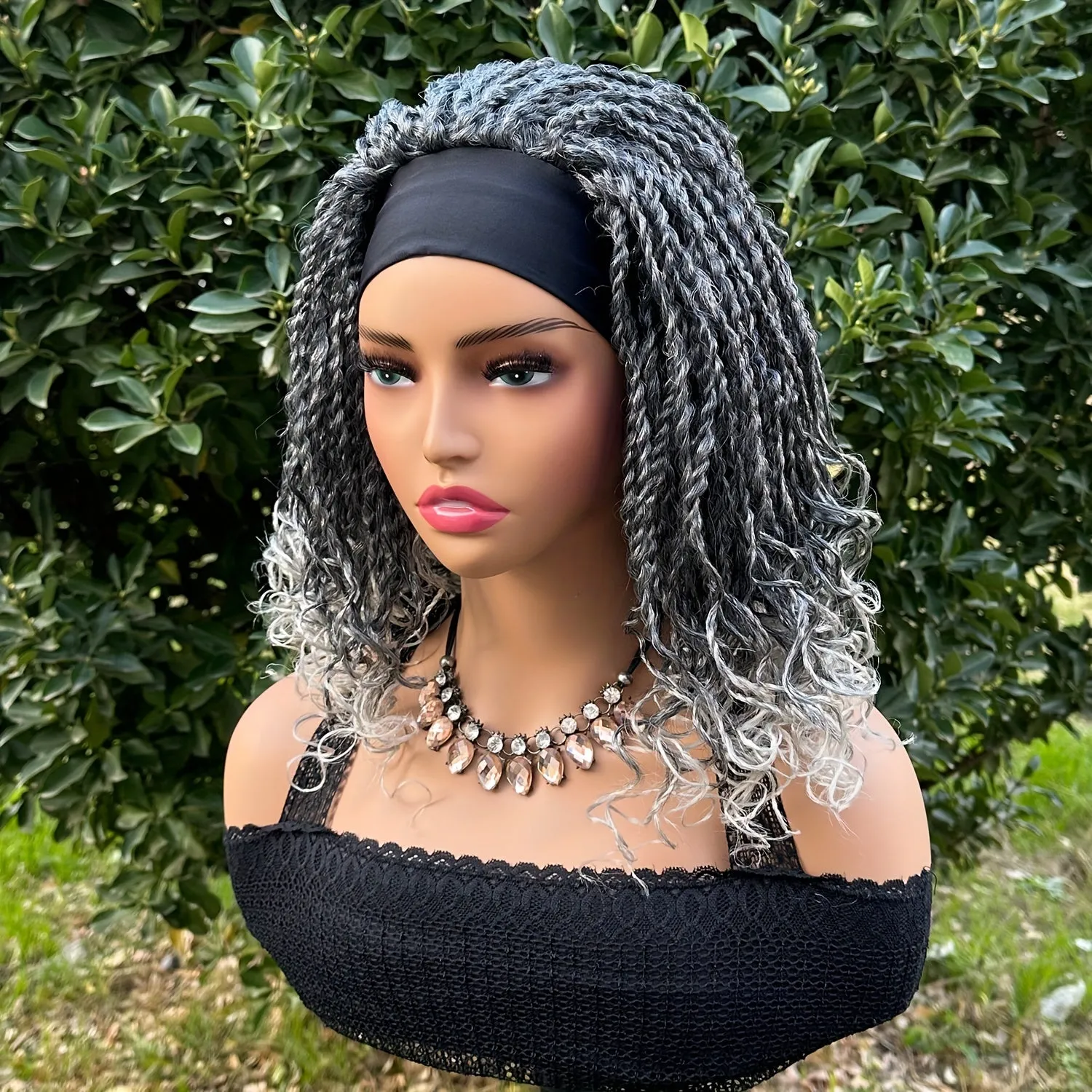 Curly Wave Short Braided Headband Wig - Heat Resistant Crochet Box Braided Hair, Rose Net Cap, Unisex Adult Basics, Machine Made, Synthetic Braiding Hair, Suitable for All People