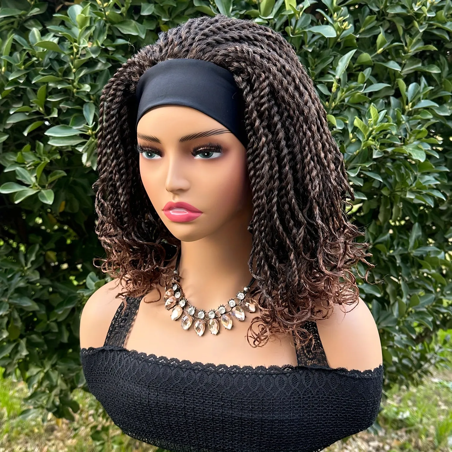 Curly Wave Short Braided Headband Wig - Heat Resistant Crochet Box Braided Hair, Rose Net Cap, Unisex Adult Basics, Machine Made, Synthetic Braiding Hair, Suitable for All People