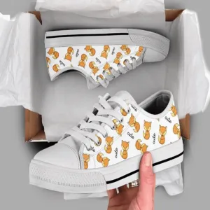 Cute Fox Low Top Shoes, Animal Print Canvas Shoes, Print On Canvas Shoes