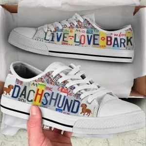 Dachshund Dog Live Love Bark License Plates Low Top Shoes, Dog Printed Shoes, Canvas Shoes For Men, Women