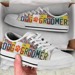 Dog Groomer License Plates Low Top Shoes Canvas Sneakers, Dog Printed Shoes, Canvas Shoes For Men, Women