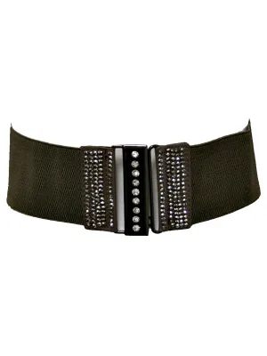 Elastic Waist Belt With Rhinestone Trim