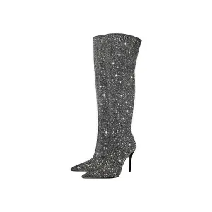 Elegant Crystal Pointed Toe Ultra High Heel Boots