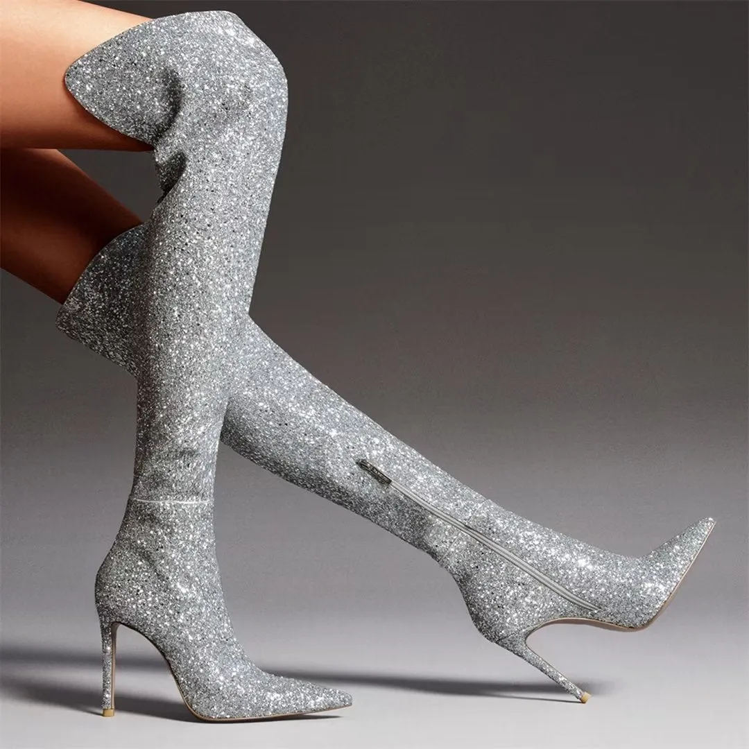 ElegantLuxe Over-Knee Pointed Toe Sculpted Heel Boots