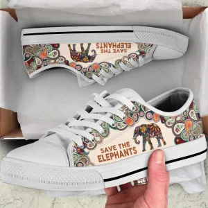 Elephant Mandala Canvas Low Top Shoes Perfect Gift For Adults, Animal Print Canvas Shoes, Print On Canvas Shoes