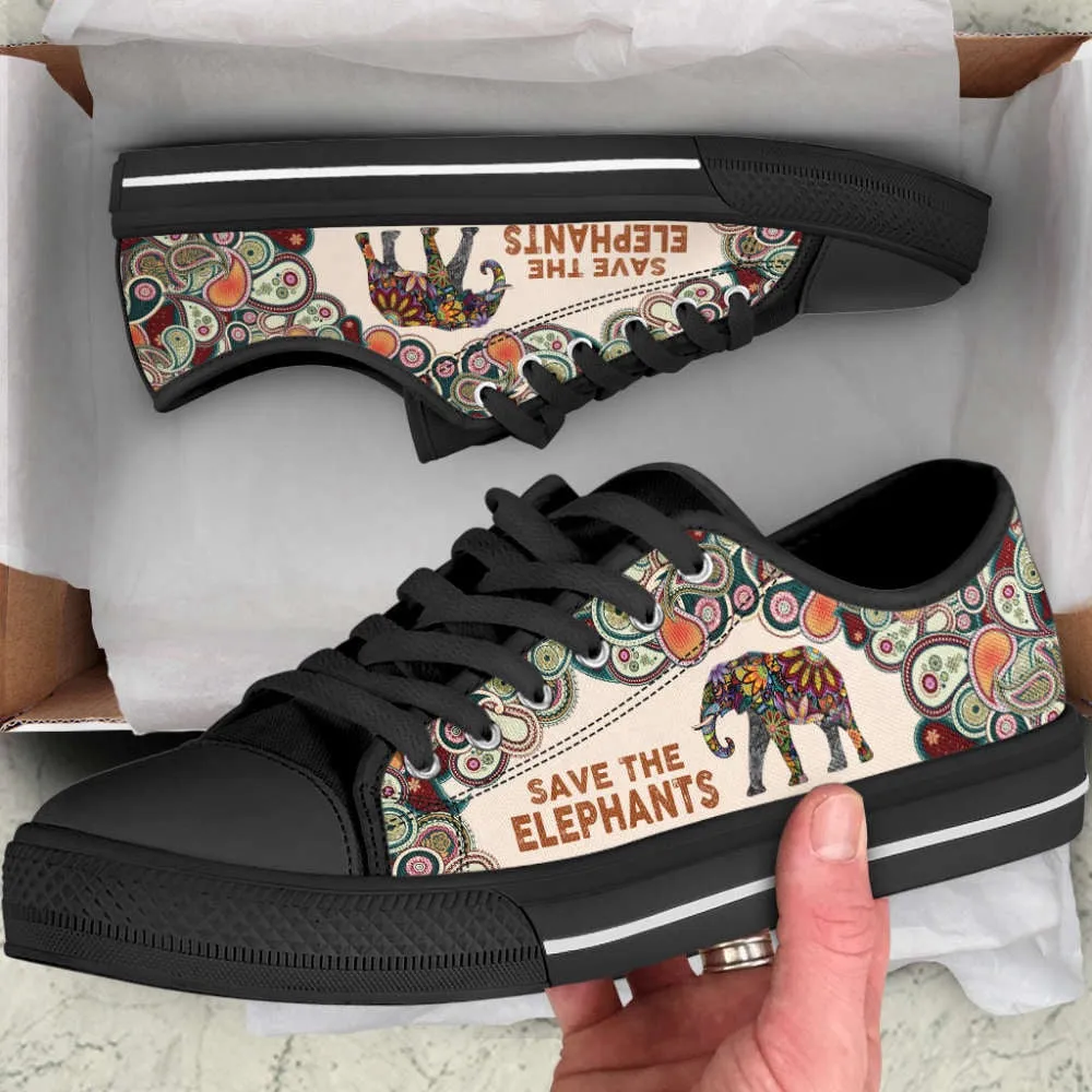 Elephant Mandala Canvas Low Top Shoes Perfect Gift For Adults, Animal Print Canvas Shoes, Print On Canvas Shoes