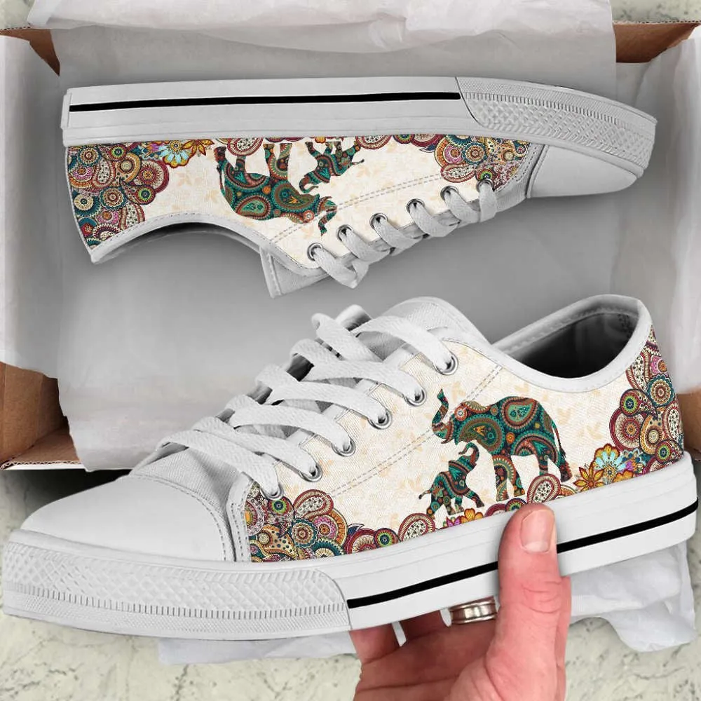 Elephant Paisley Color Low Top Shoes Canvas Print Lowtop Casual Shoes, Animal Print Canvas Shoes, Print On Canvas Shoes