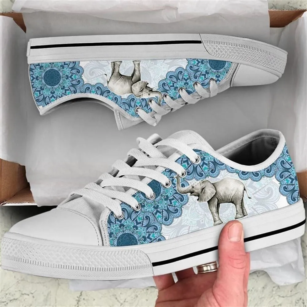 Elephant Watercolor Mandala Blue Canvas Low Top Shoes, Animal Print Canvas Shoes, Print On Canvas Shoes