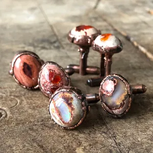 Fire Opal Cufflinks, electroformed gemstone cuff links