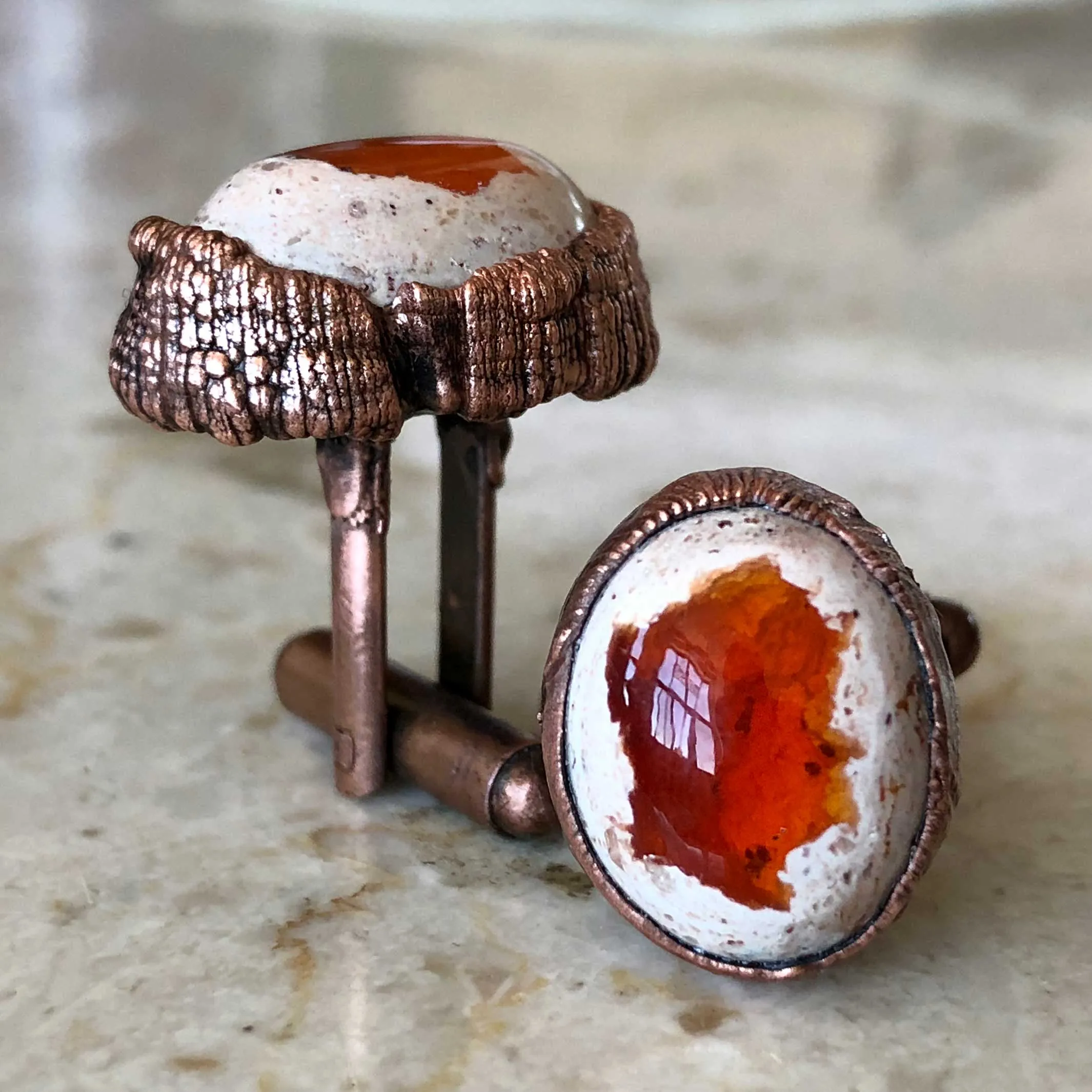 Fire Opal Cufflinks, electroformed gemstone cuff links