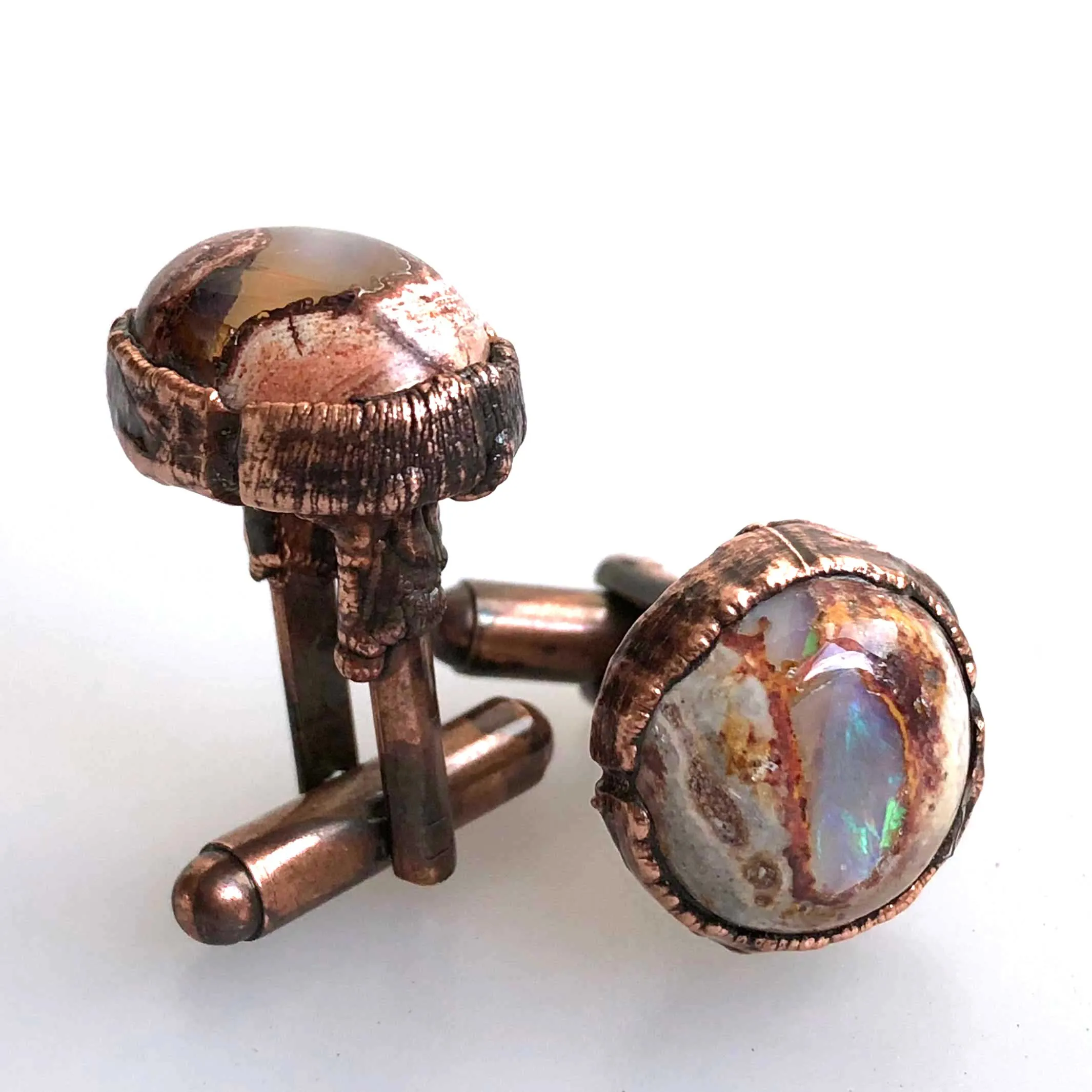 Fire Opal Cufflinks, electroformed gemstone cuff links