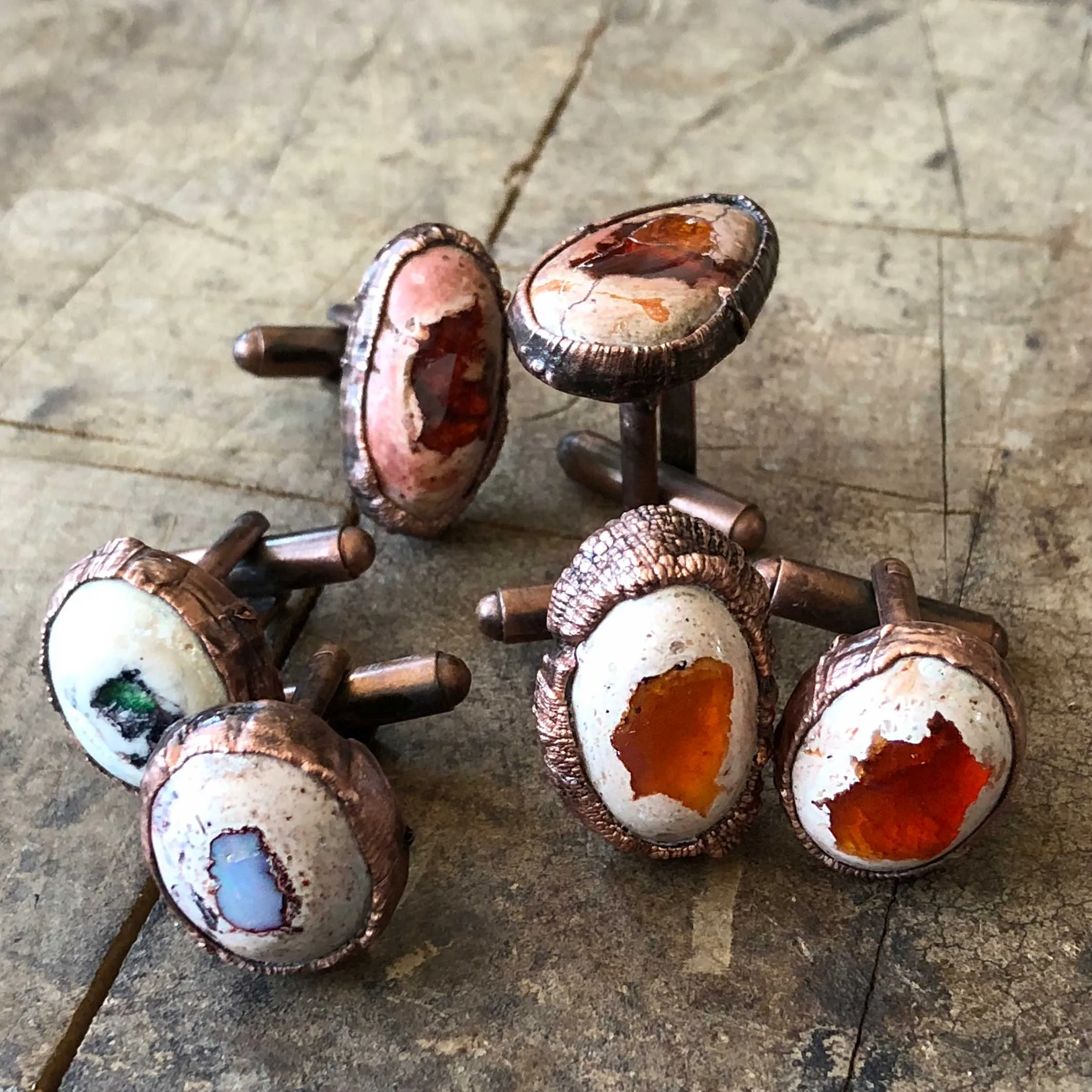 Fire Opal Cufflinks, electroformed gemstone cuff links