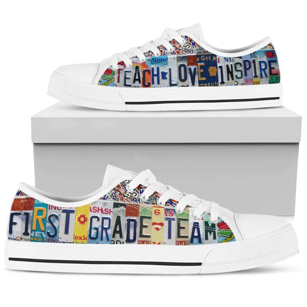 First Grade Team License Plates Low Top Shoes, Teacher Shoes, Low Top Sneakers