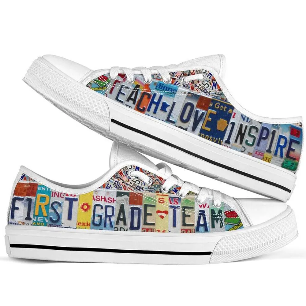 First Grade Team License Plates Low Top Shoes, Teacher Shoes, Low Top Sneakers