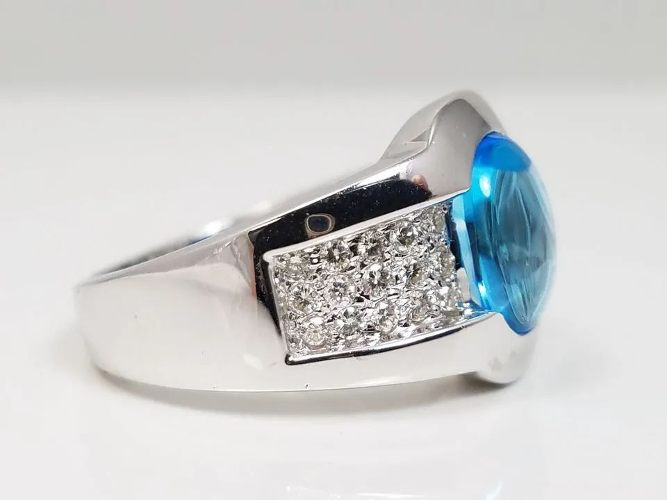 Flashy 18k White Gold Natural Blue Topaz Diamond Ring