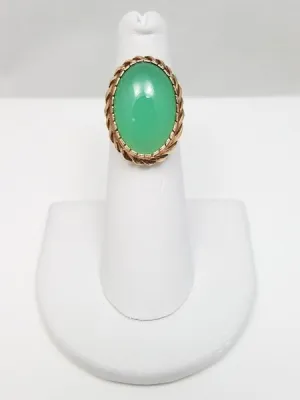 Flashy Vintage 14k Yellow Gold Natural Green Chalcedony Ring