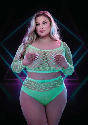 Glow-in-the-Dark Fishnet Crop Top & Panty Set