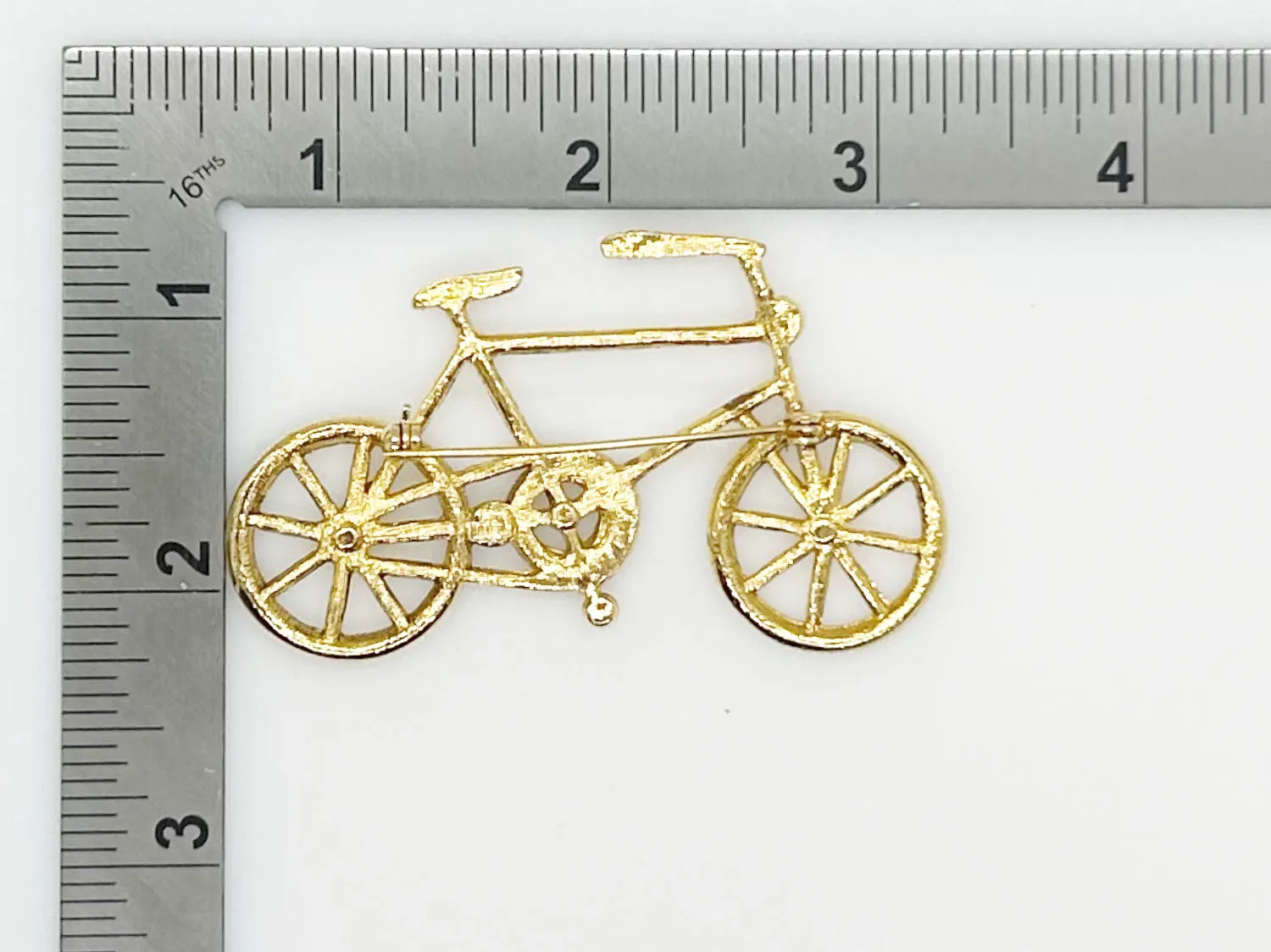 Gold and Black Bicycle Brooch with Clear Rhinestones