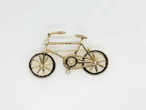 Gold and Black Bicycle Brooch with Clear Rhinestones