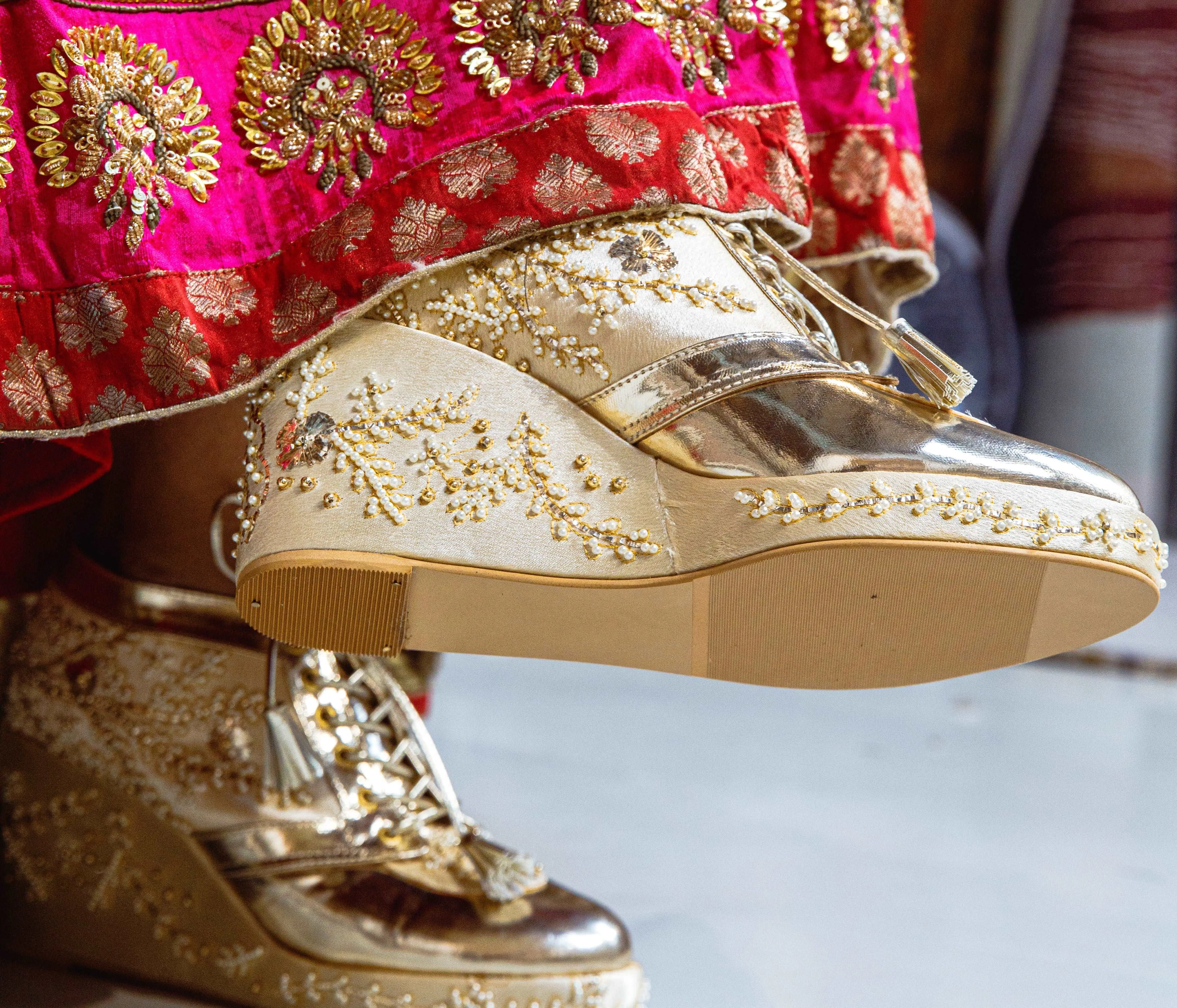 Gold Beaded Bridal Sneaker Wedges - Customized Wedding Shoes | Tiesta