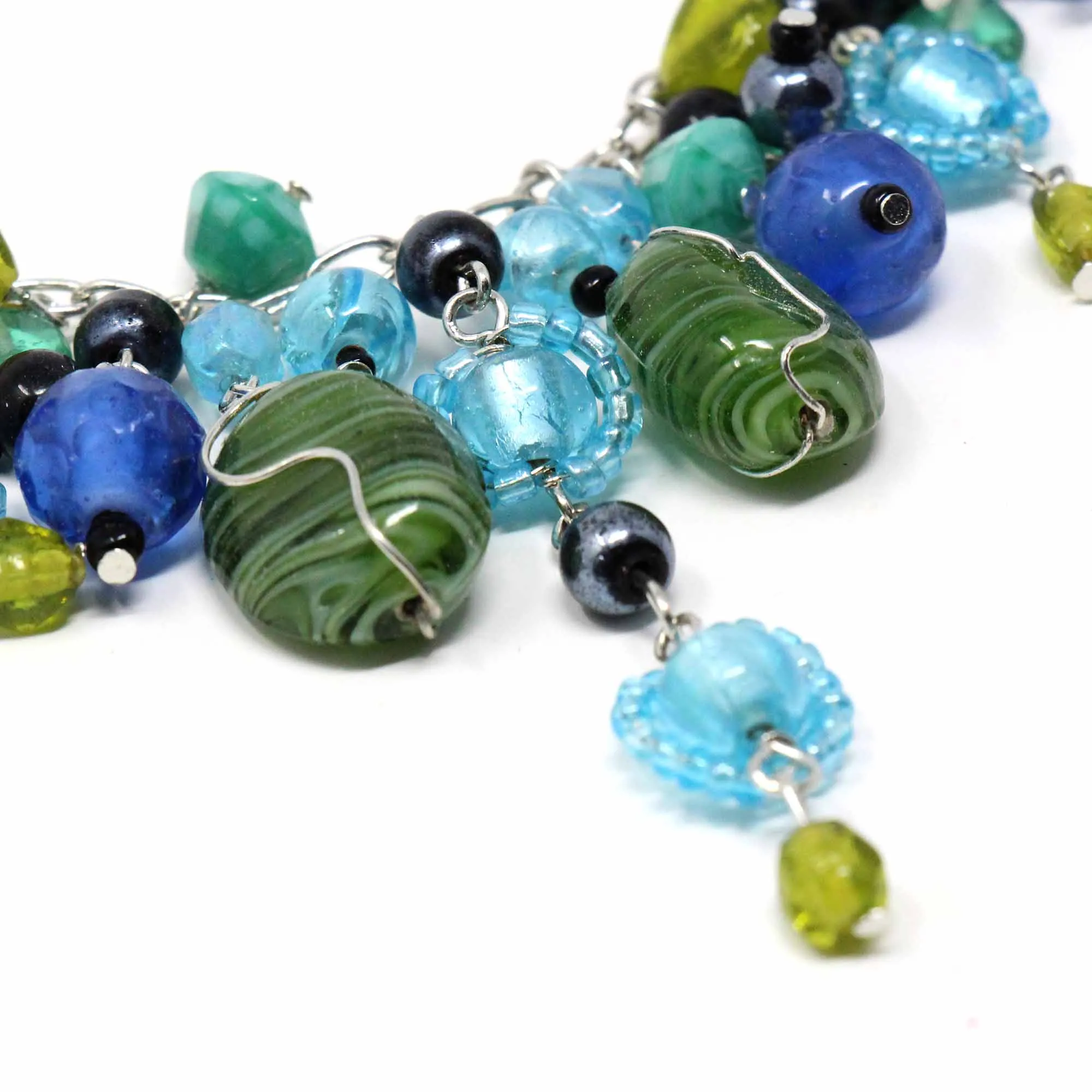 Green and Blue Glass Bead Charm Necklace WorldFinds