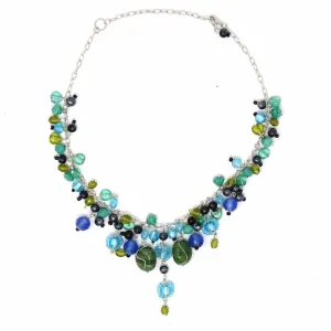 Green and Blue Glass Bead Charm Necklace WorldFinds