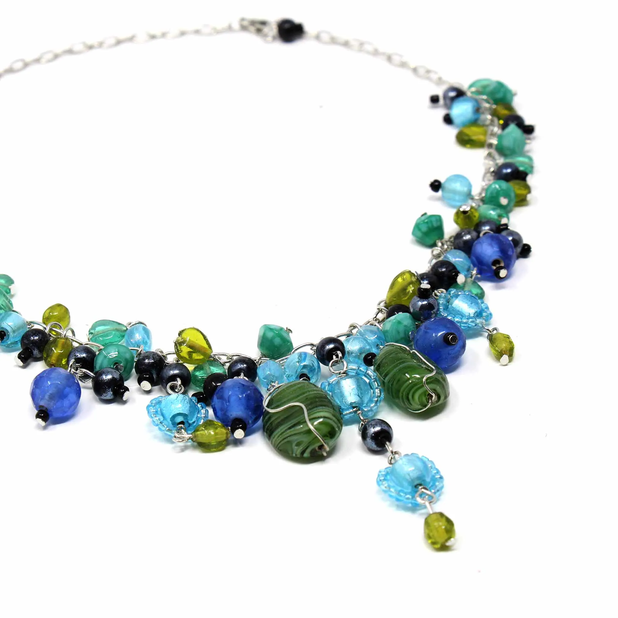 Green and Blue Glass Bead Charm Necklace WorldFinds