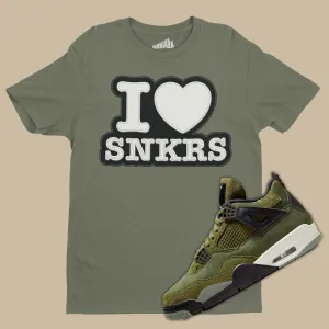 I Love Sneakers T-Shirt Matching Air Jordan 4 Craft Medium Olive