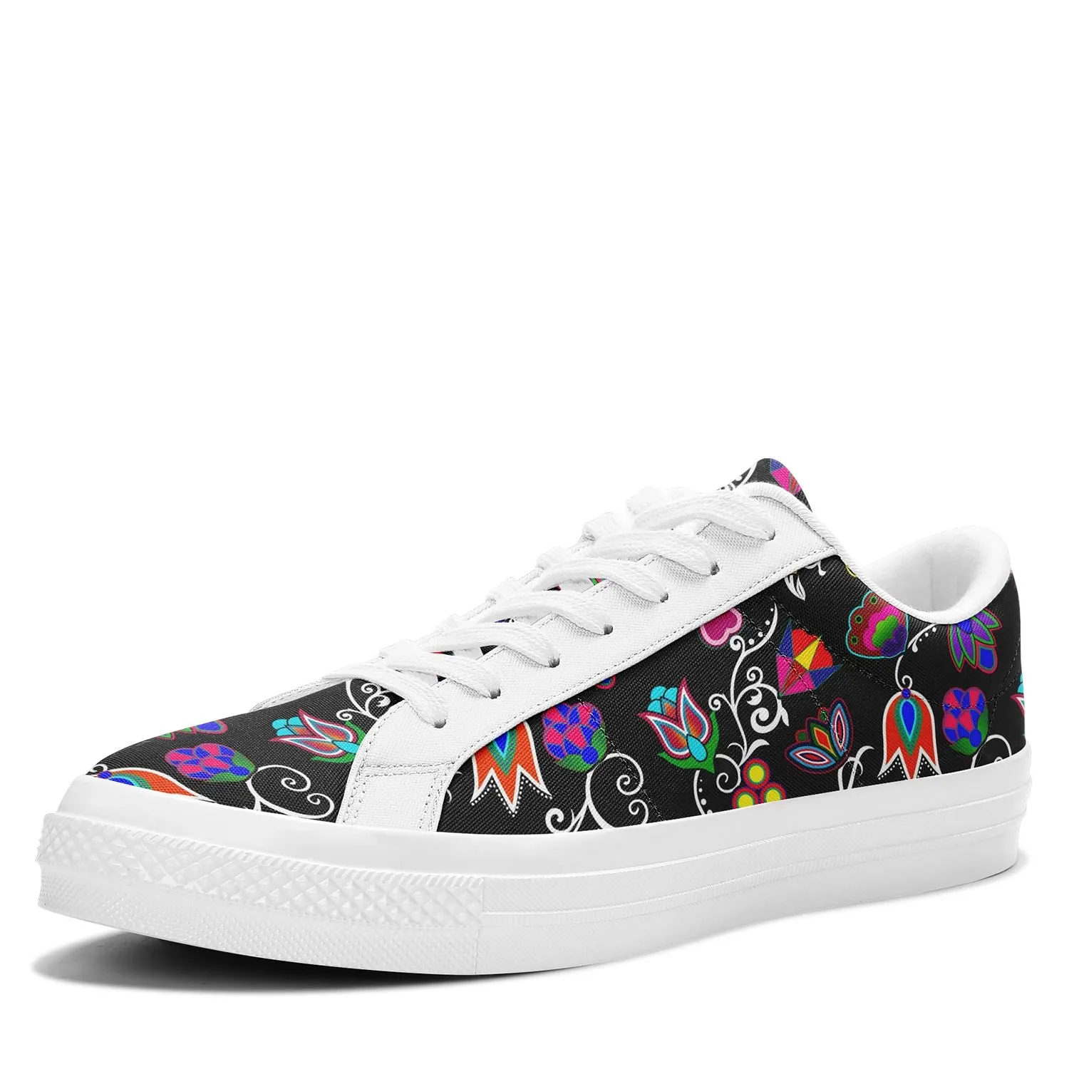 Indigenous Paisley Black Aapisi Low Top Canvas Shoes White Sole