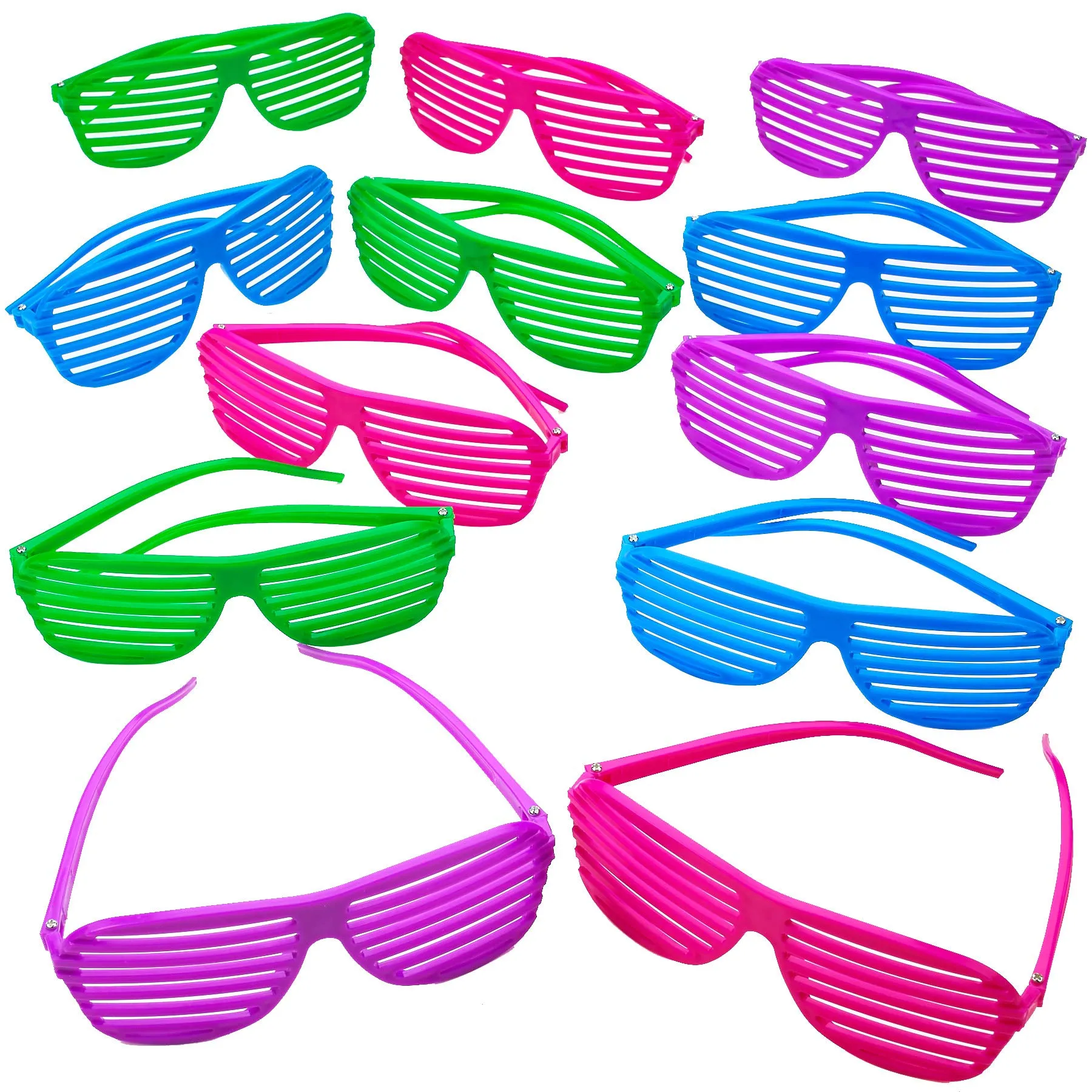 Kicko Neon Shutter Glasses - 12 Pack 80s Style Unisex No Lens Aviators in Assorted