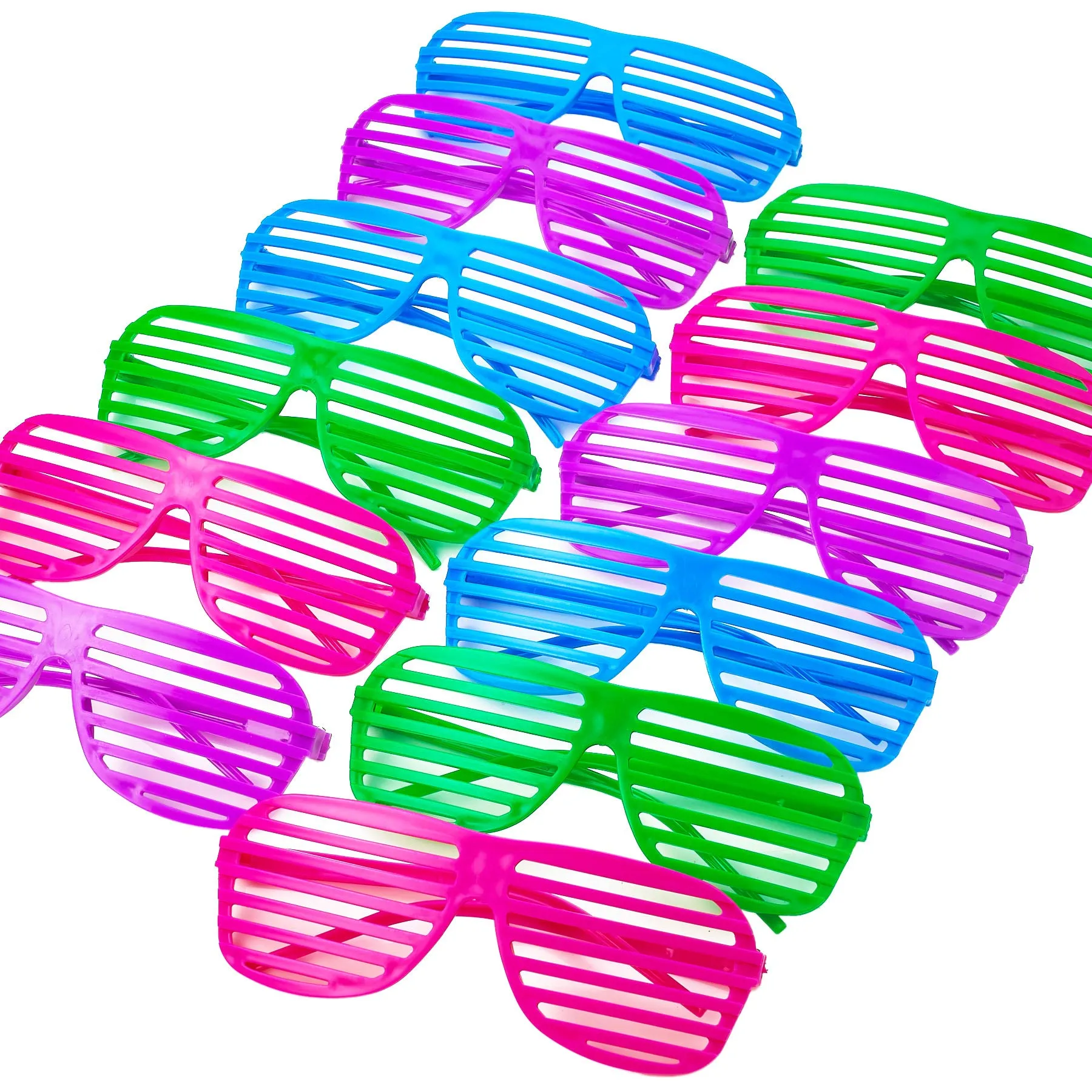 Kicko Neon Shutter Glasses - 12 Pack 80s Style Unisex No Lens Aviators in Assorted