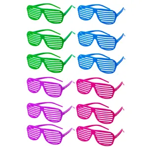 Kicko Neon Shutter Glasses - 12 Pack 80s Style Unisex No Lens Aviators in Assorted