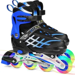 Kids Adjustable Inline Skates with Light Up Wheels Size27-32 Blue