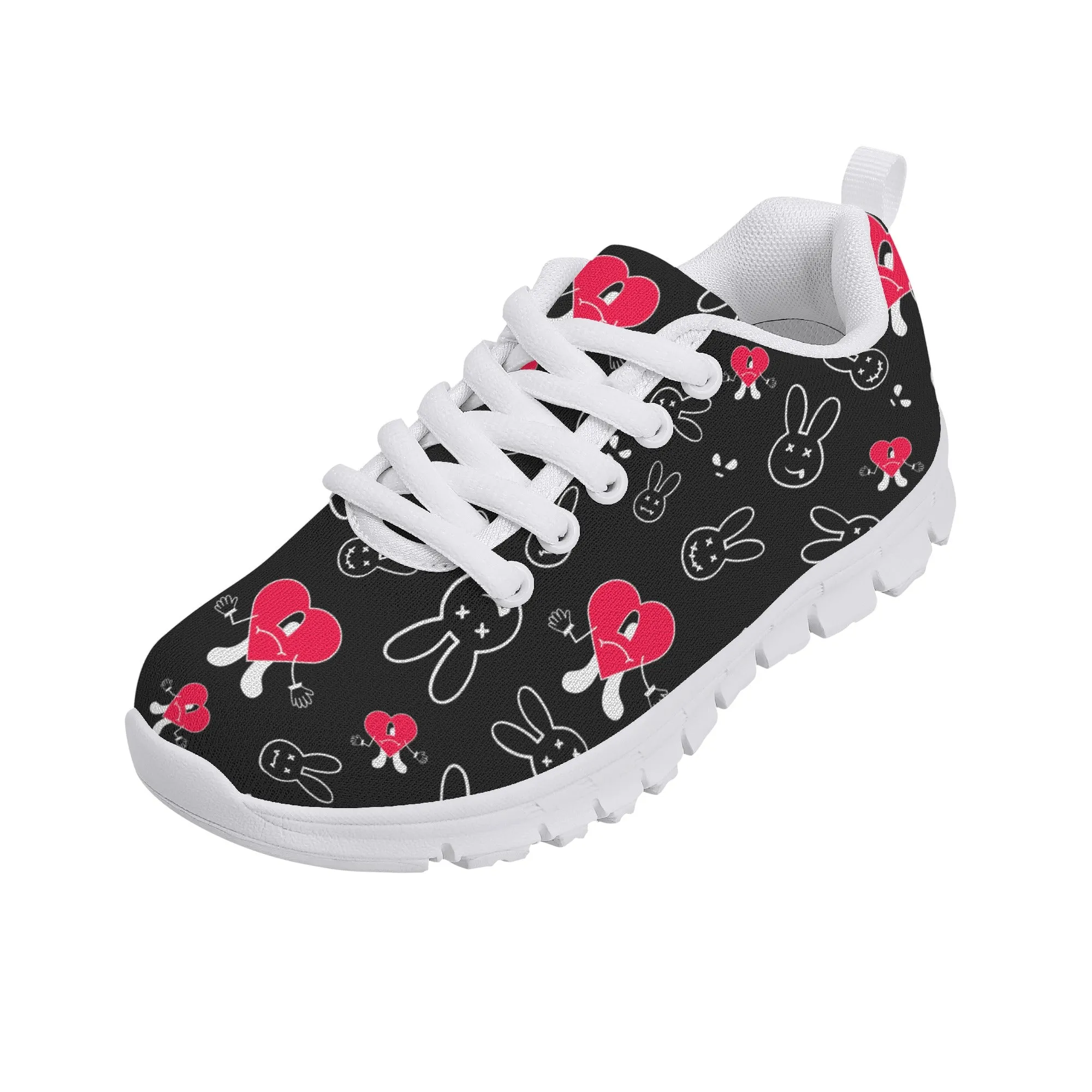 Kids Running Shoes | Back to School Kids Sneakers | Unisex Childrens Trainers | Cute Bunny and Hearts