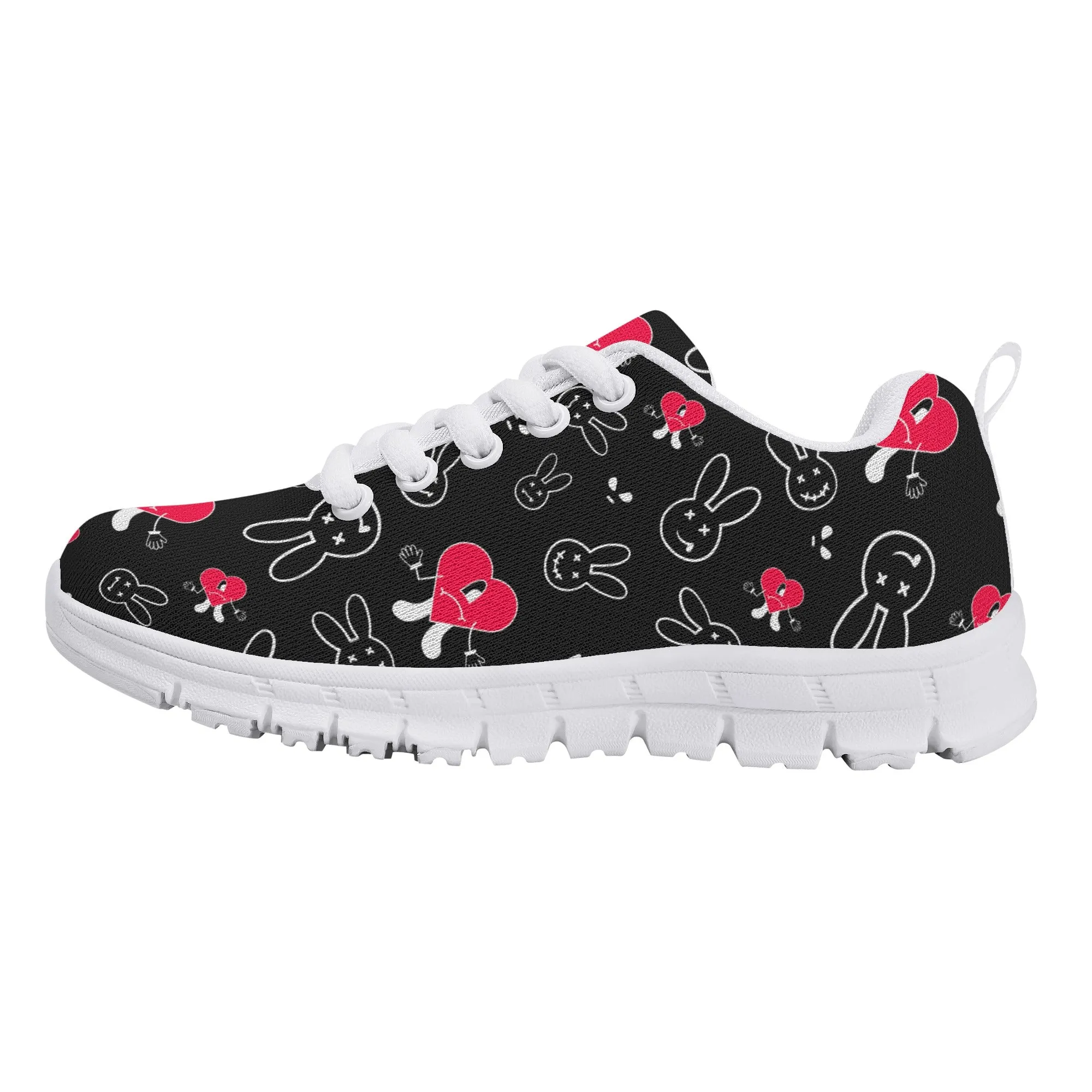 Kids Running Shoes | Back to School Kids Sneakers | Unisex Childrens Trainers | Cute Bunny and Hearts