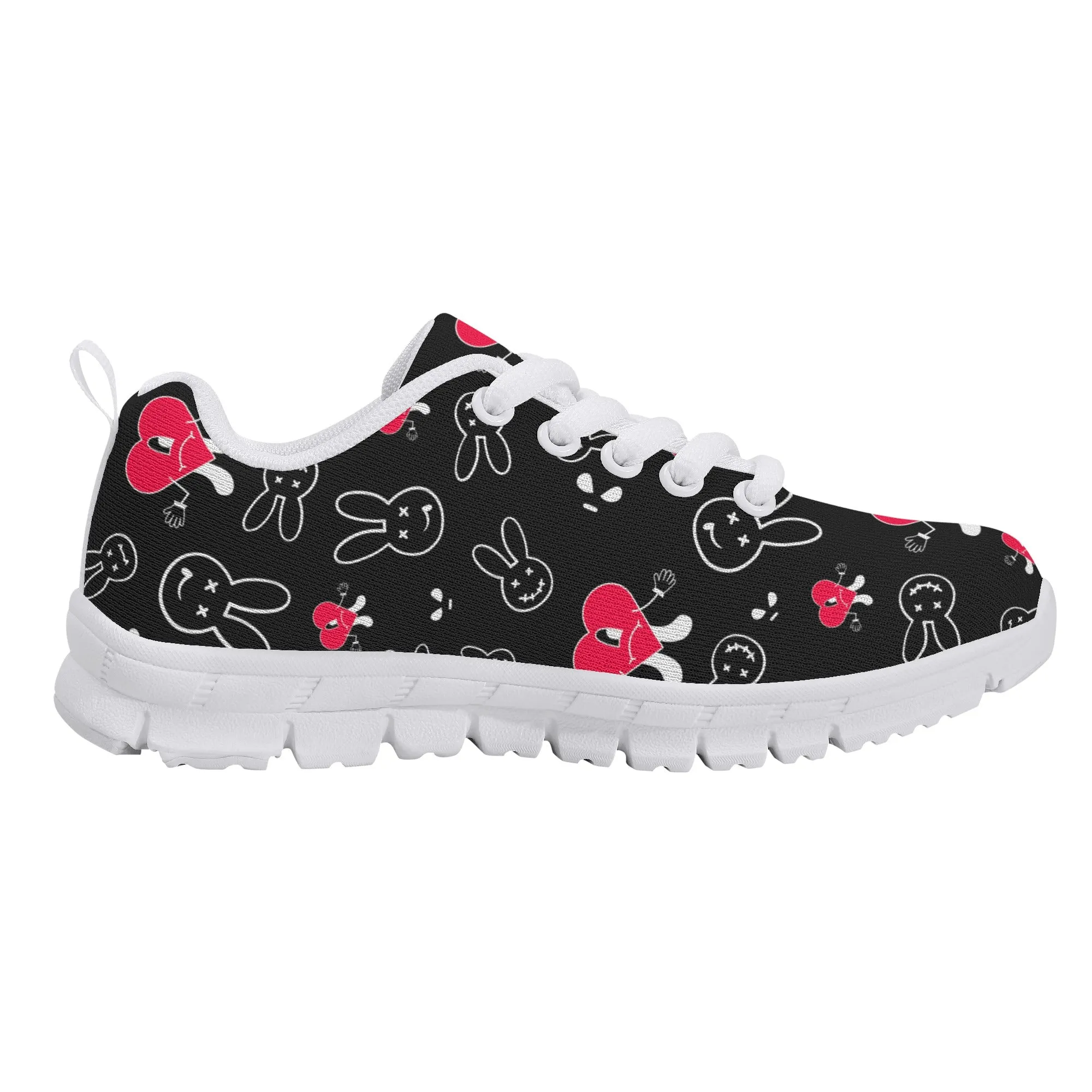 Kids Running Shoes | Back to School Kids Sneakers | Unisex Childrens Trainers | Cute Bunny and Hearts