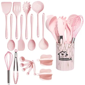 kkboxly 18-Piece Premium Silicone Kitchen Utensil Set - Heat Resistant, Non-Stick, Durable with Storage Bucket - Perfect for Cooking, Baking, and School Dorms - Includes Egg Beater, Tongs, and Measuring Spoon