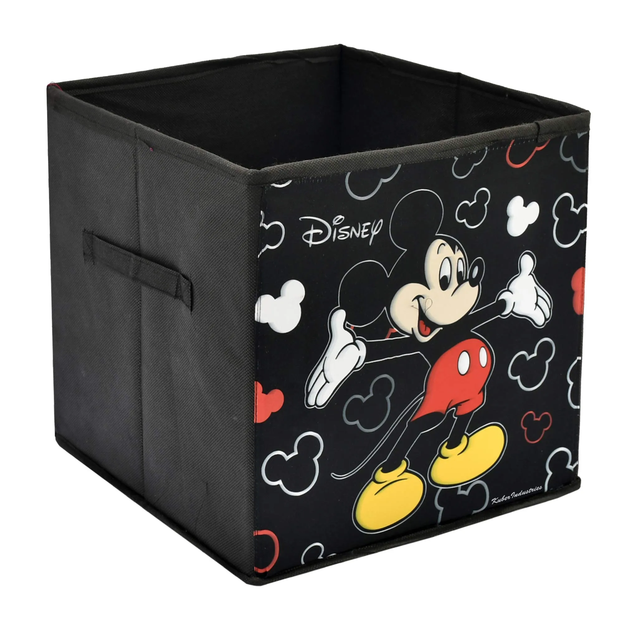 Kuber Industries Disney Print Non Woven Fabric Foldable Cloth Storage Box Toy, Books Wardrobe Organiser Cube with Handle (Black and Brown, Large) - 2 Pieces