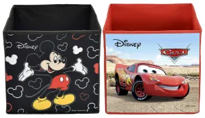 Kuber Industries Disney Print Non Woven Fabric Foldable Cloth Storage Box Toy, Books Wardrobe Organiser Cube with Handle (Black and Brown, Large) - 2 Pieces