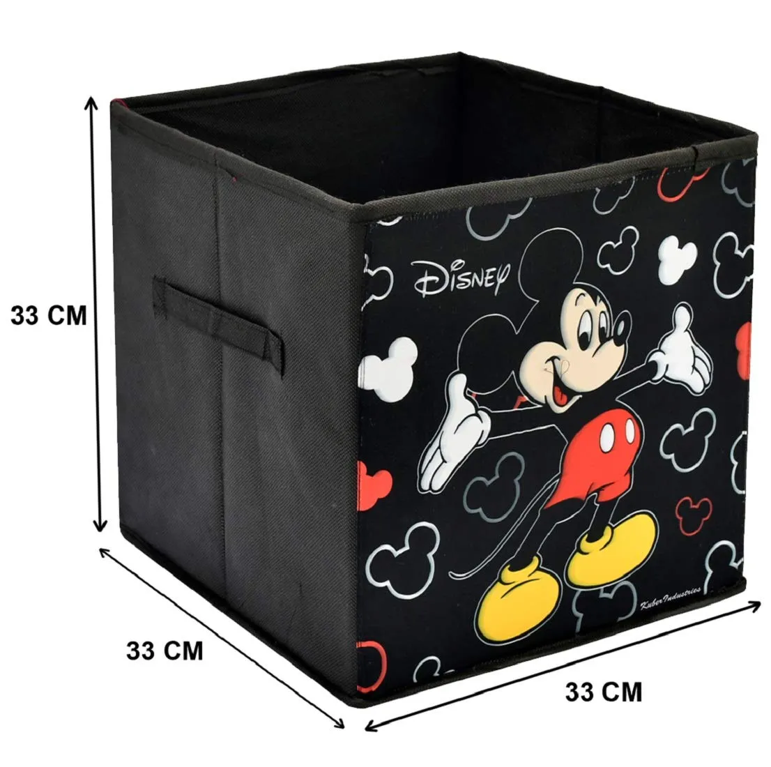 Kuber Industries Disney Print Non Woven Fabric Foldable Cloth Storage Box Toy, Books Wardrobe Organiser Cube with Handle (Black and Brown, Large) - 2 Pieces