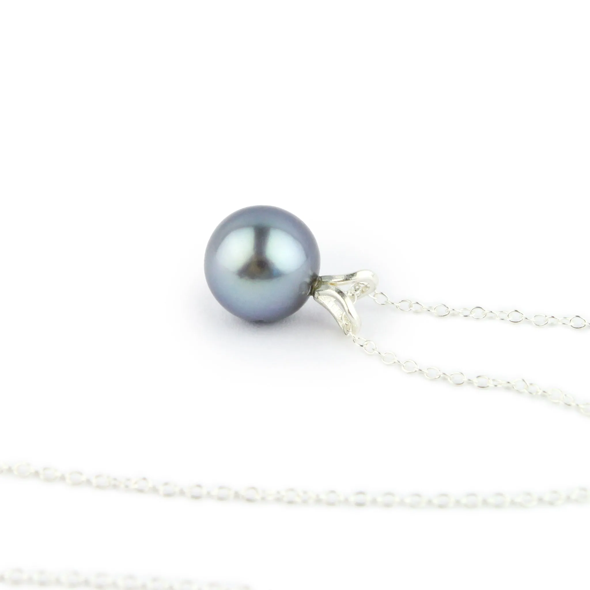 Lavender Blue 9mm Tahitian Pearl Necklace on Sterling Silver