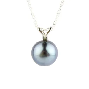 Lavender Blue 9mm Tahitian Pearl Necklace on Sterling Silver